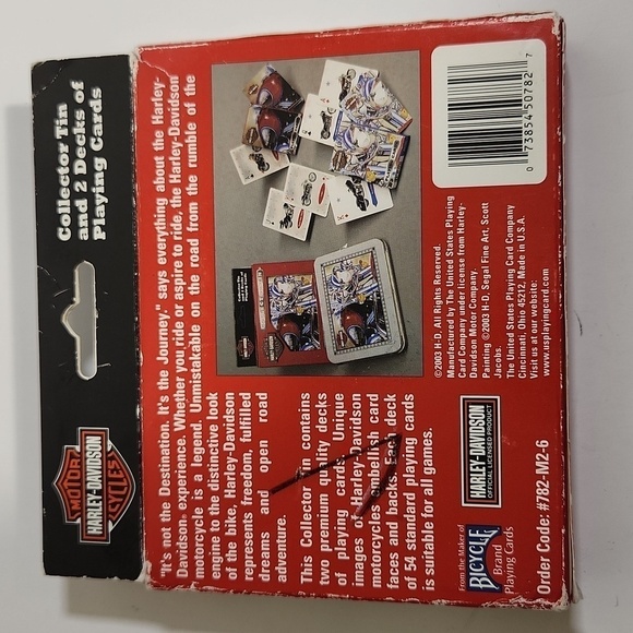 HARLEY DAVIDSON COLLECTOR TIN & 2 DECKS OF PLAYING CARDS MOTORCYCLES New In Box - Picture 5 of 9